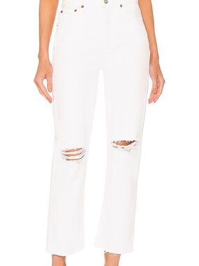 Re/Done White Distressed 70s Stovetop Ankle Crop Jeans